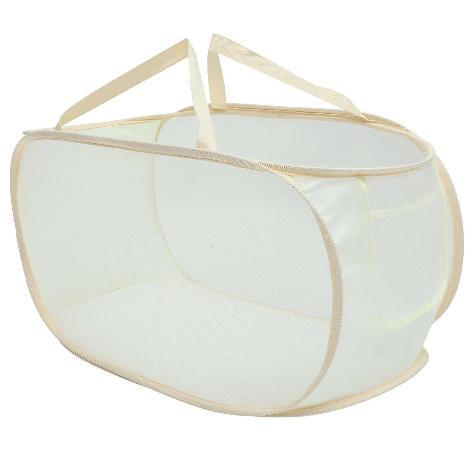 Portable Laundry Basket Large Foldable Mesh Laundry Hamper Bathroom Use Handles Included Beige 58x36cm 1Set