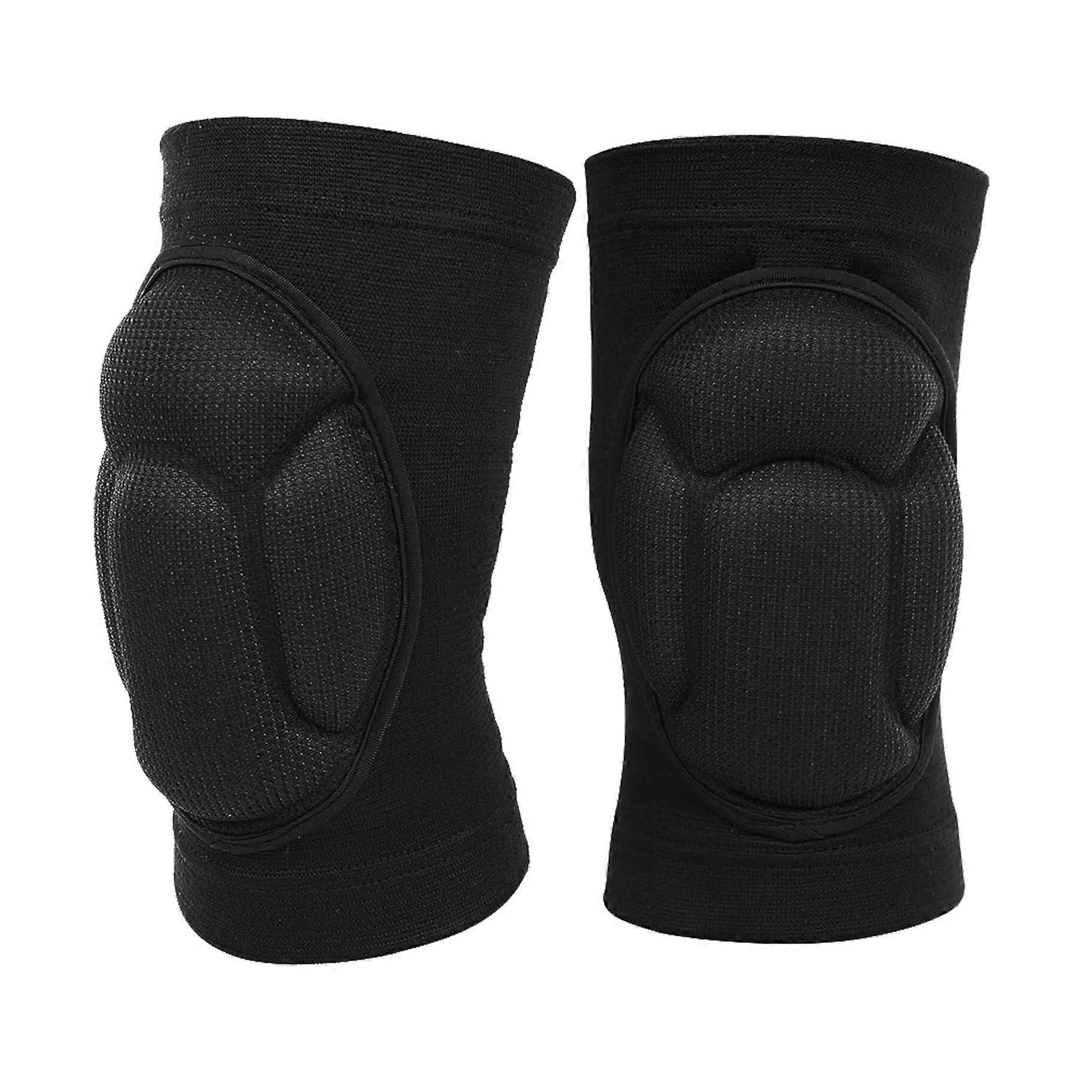 Knee Pads, Sponge Compression, NonSlip, Volleyball, Dance, Yoga, Black, XL