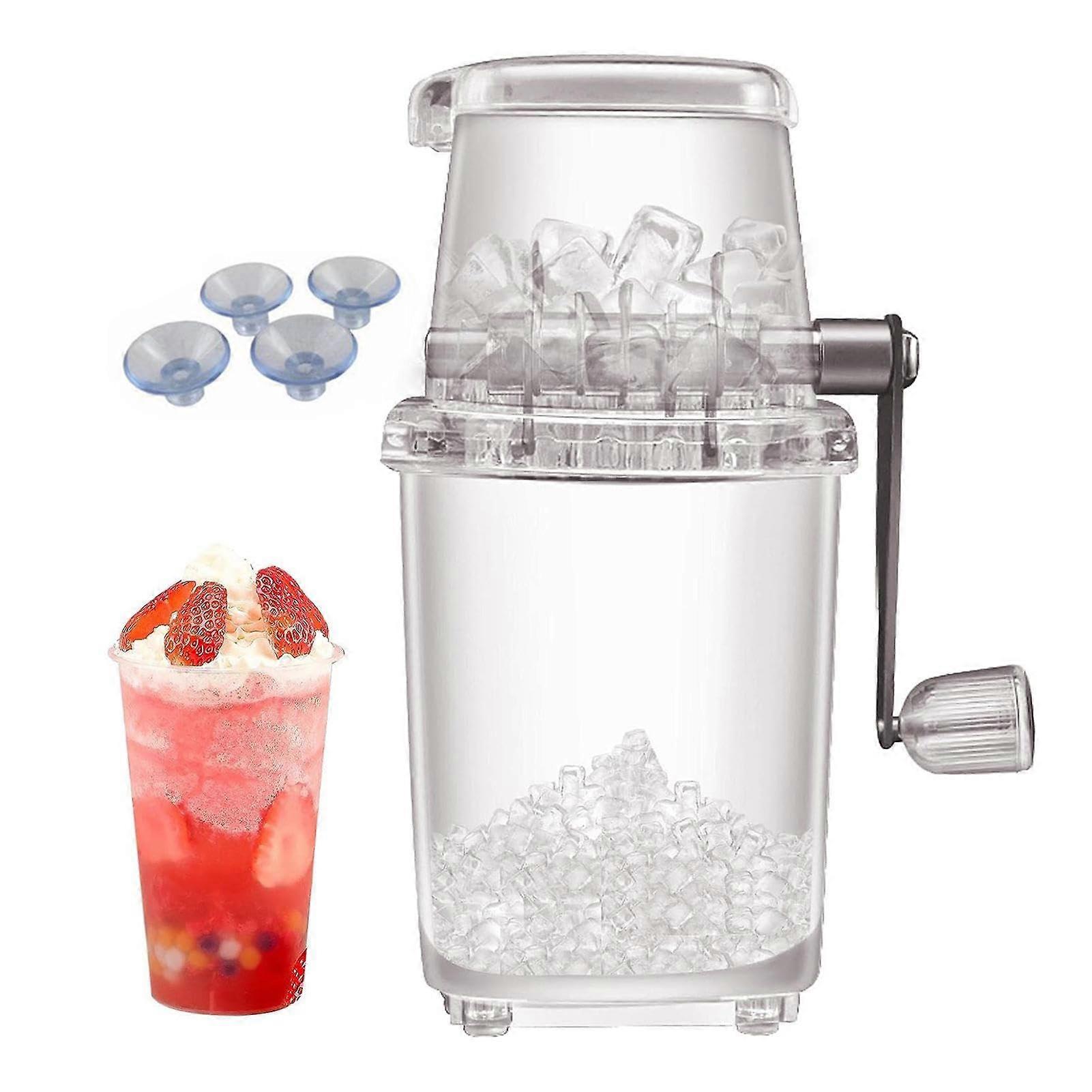 Ice Shaver Machine Hand Crank Portable Ice Crusher for Snow Cones Slush with Suction Cup Foot Pads and Transparent Design