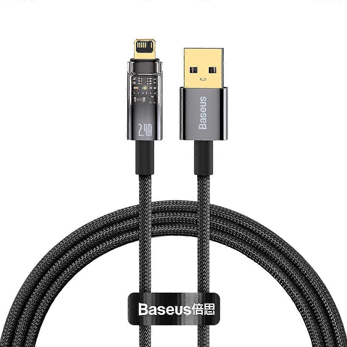 BASEUS Explorer Series 1m USB to iP Cable Auto Power Off/On 2.4A Fast Charging LED Light Indicator D
