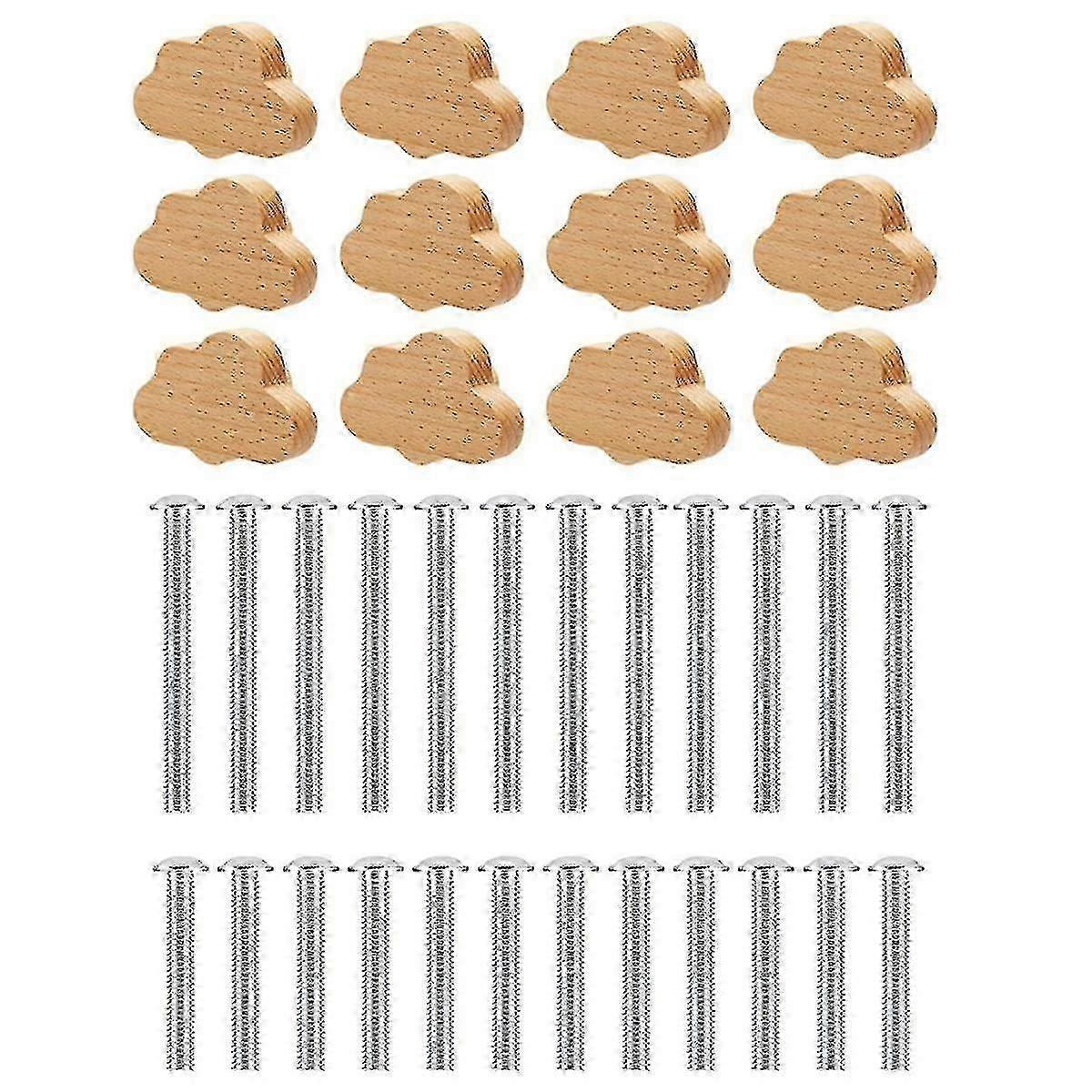 Boho Dresser Knobs - 12 Pack Durable Beech Wood Drawer Knobs Cloud-shaped Wooden Pulls for Cabinets and Furniture