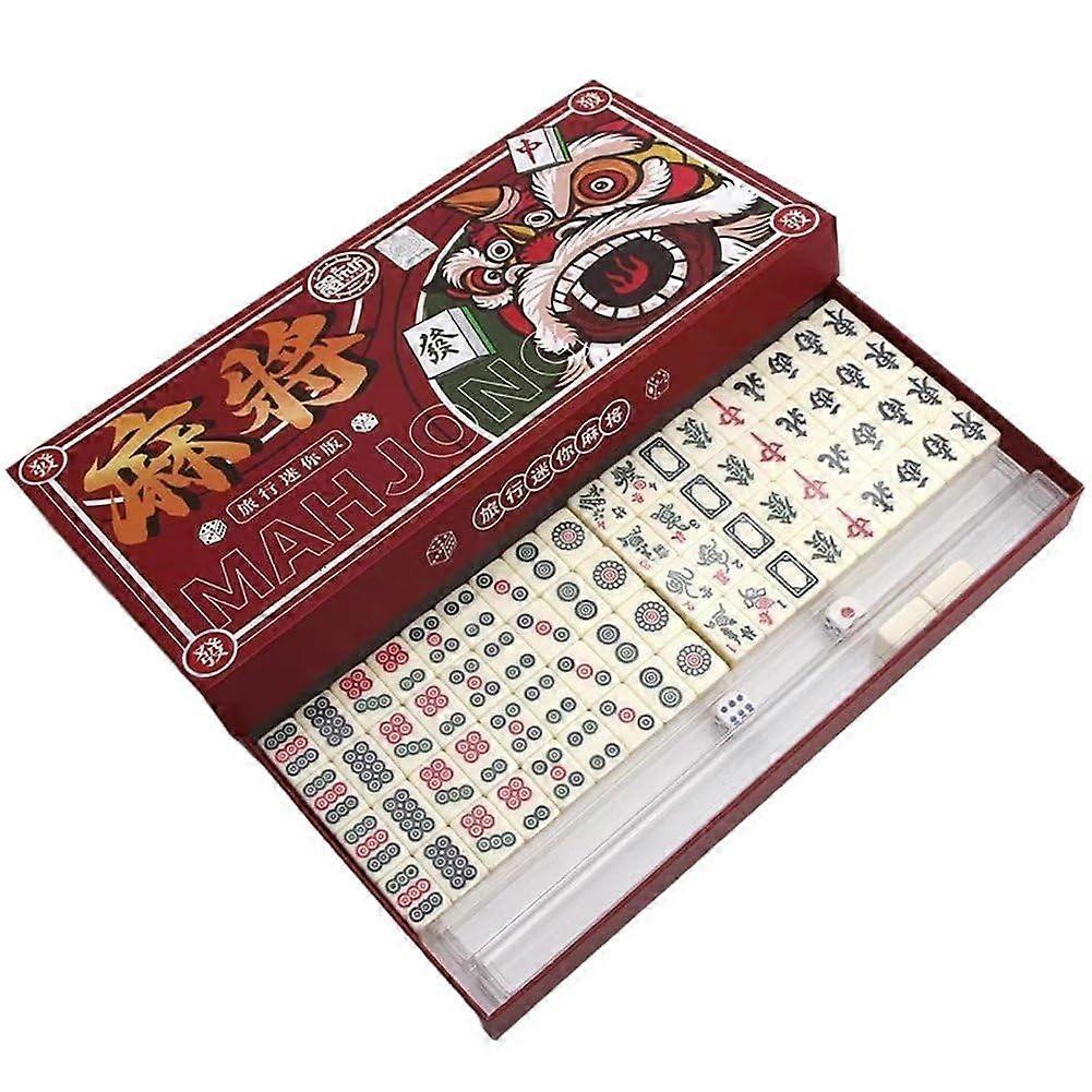 Mini Chinese Mahjong Set, Mahjongg Game, 144 Mahjong Tiles, 2 Dice, Complete Mahjong Game Set for Travel, Parties, Family