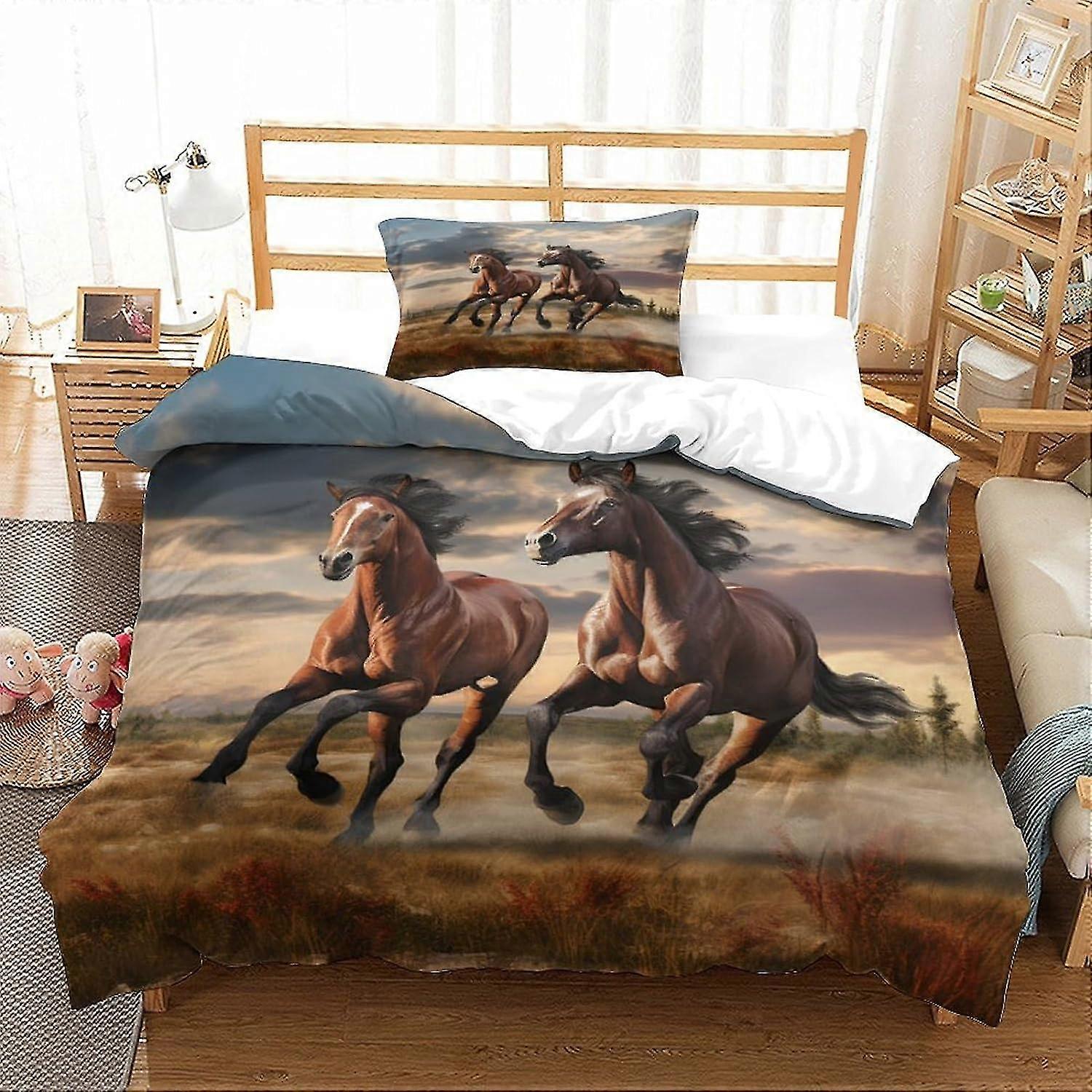 Koňské povlečení Sada povlaků na peřinu 3D tištěná sada přehozů pro dospělé a děti Single