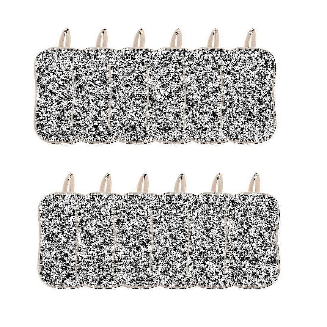 12pcs Home Double-sided Cleaning Sponge Scouring Pad Reusable Microfiber Cloth