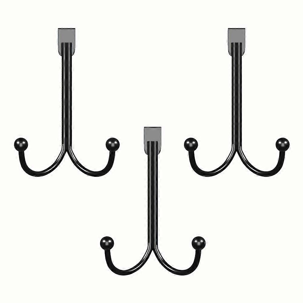 3PCS Basics Double Hook Over Door Coat Rack, Nickel