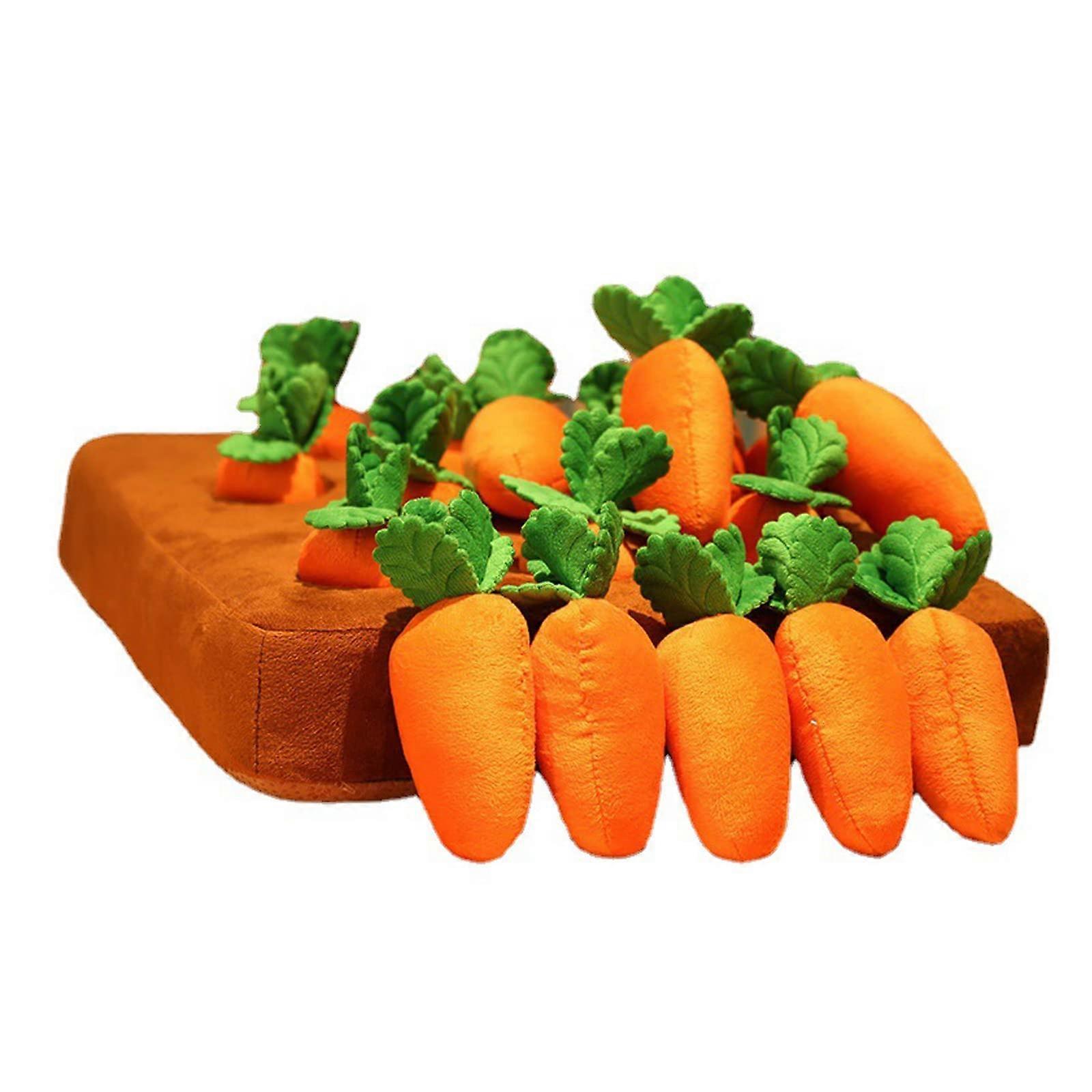 Squeaky Carrot Interactive Dog Toy Set, 12 Plush Carrots with Sniffing Mat for Dog Enrichment and Training