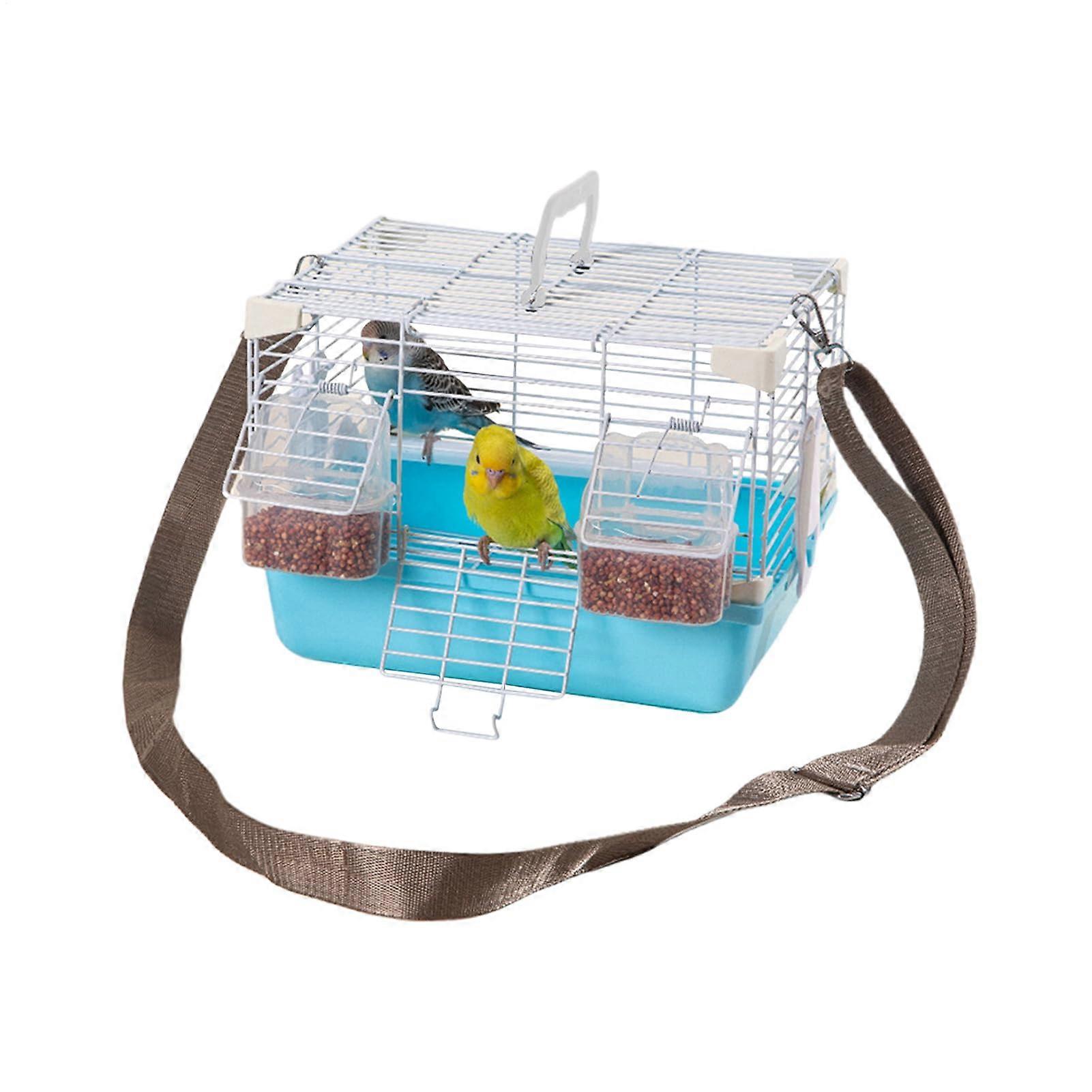 Portable bird cage with handle, sturdy accessories for small animals such as cockatiels, budgies, rhinestone doves, vet visits or home use, blue