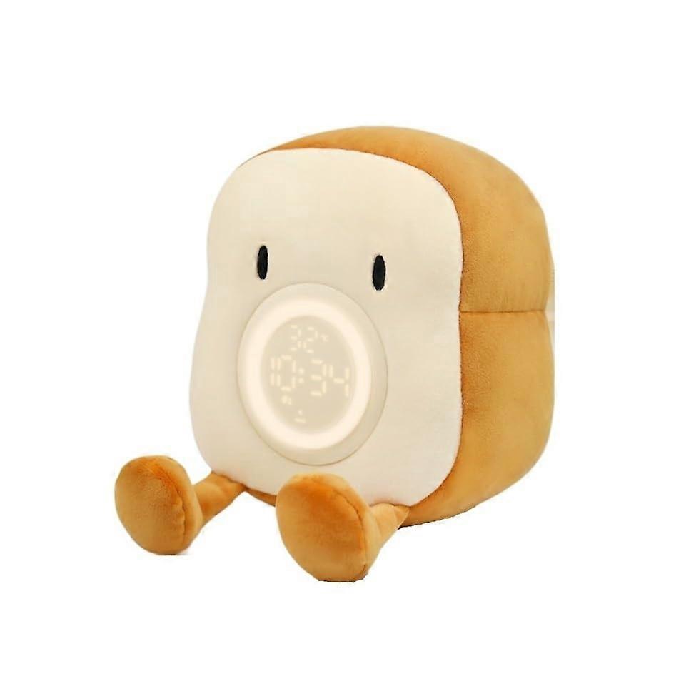 Alarm Clock, Plush Charging Alarm Clock, Sleep Companion, Toast Alarm Clock, Night Light, AllinOne Alarm Tool (Round Eyes) 6.4*4.7*9in Round Eyes