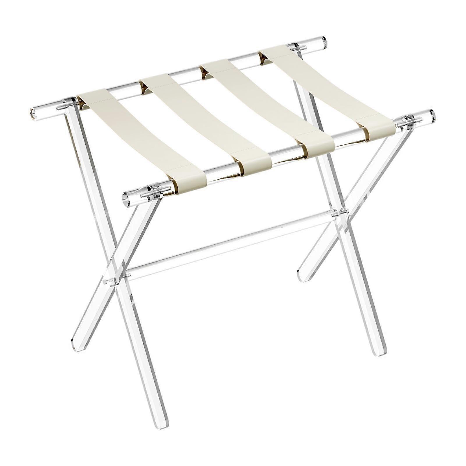 Foldable Acrylic Luggage Stand, Transparent, Portable, Holds up to 100 lbs, Beige with Handles