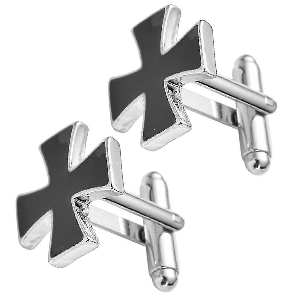 Elegant Cuff Links Cross Shape Cufflinks For Men Women Anniversary 2x2cm Black Alloy 1 Pair