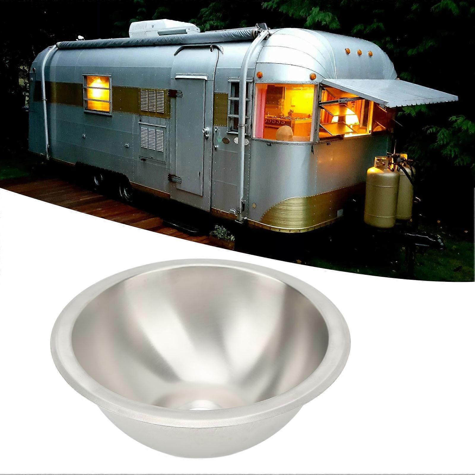 RV Kitchen Sink 304 Stainless Steel Wiredrawing Smoothing Space Saving Round RV Sink for Camper Boat 