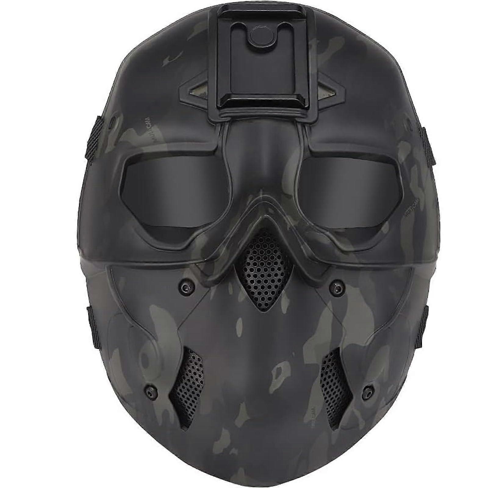 Tactical Airsoft Paintball Cyberpunk Full Face Mask, Black Camouflage Mechanical Berserker Role Play Props
