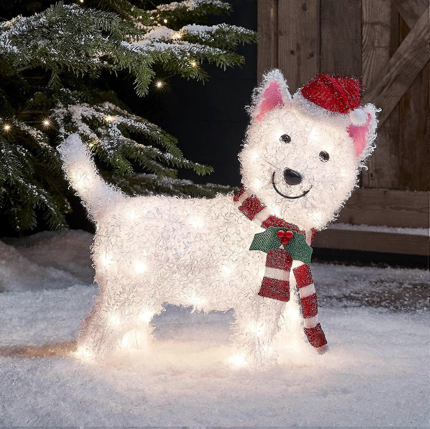 AURA Outdoor Kerst Light Up Westie Hond Beeldje Tuindecoratie