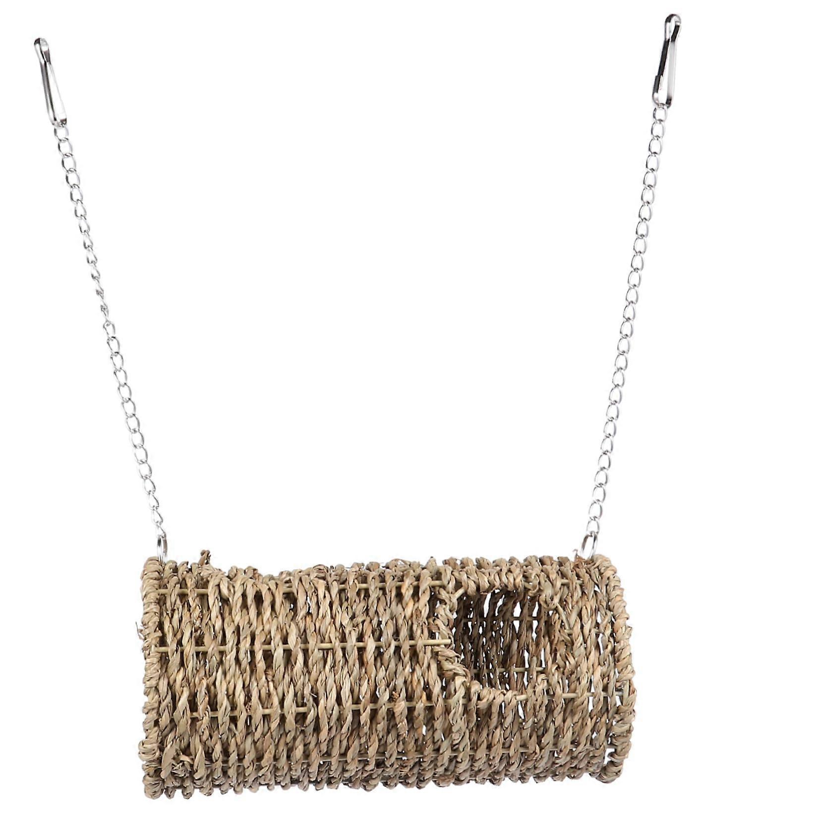 Hamster Tunnel and Small Animal Straw Nest with Hanging Chains for Active Play and Exercise, Durable Pet Habitat