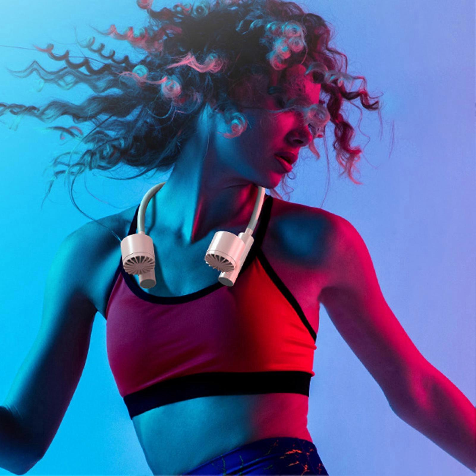 Neck Fan 3 Speed USB Charging Low Noise 2400mAh Battery Bendable Hose 90 Degree Rotating Fan Portable Wearable Fan White 