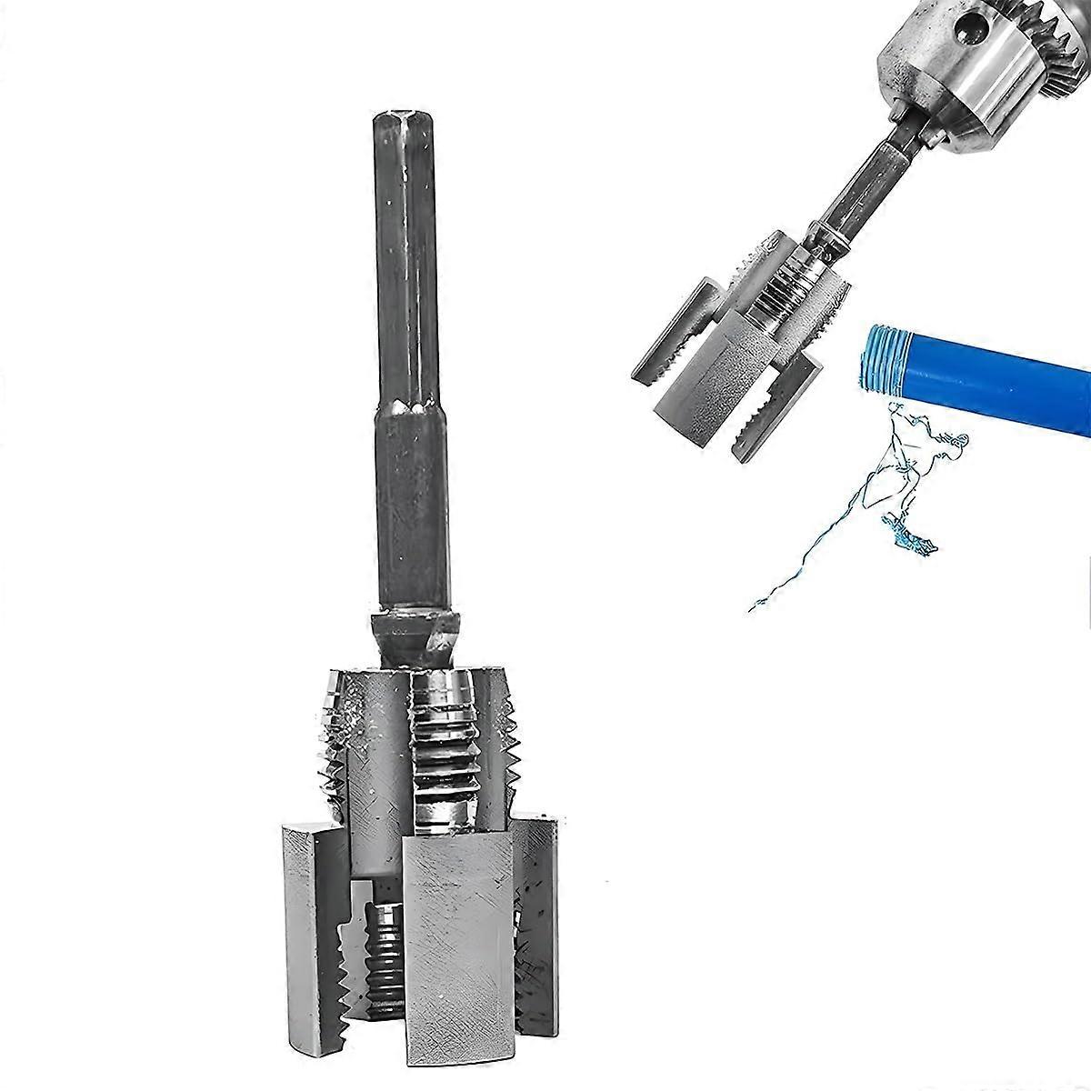 Pipe threading tool, integrated internal and external, PVC set, 1.27 cm, 1.9 cm for electric drill