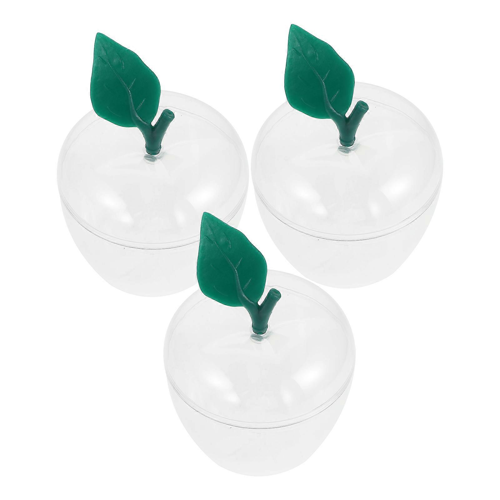 Transparent Christmas Apple Shaped Candy Jar with Lid for Storage Made of Material 3 pcs