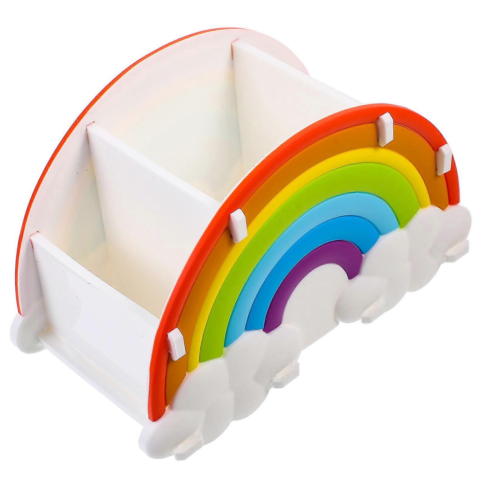 Rainbow Desk Organizer Multifunctional Pen Holder for Classroom or Office Use Made of Silicone Multi Color 3 Grid
