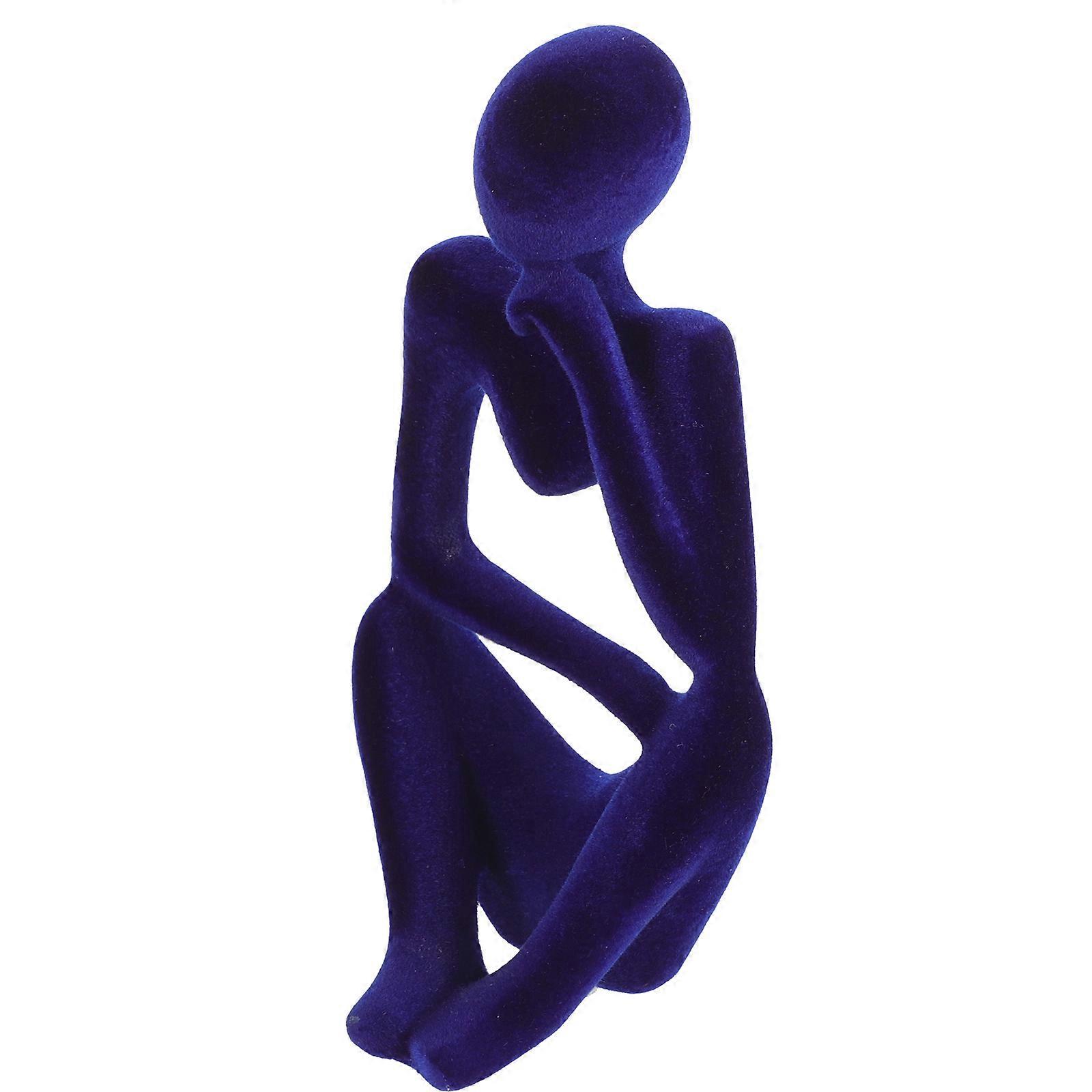 Blue Flocking Thinker Statue for Decor Abstract Art Sculpture Suitable for Desk and Bookshelf 6.5 Inches
