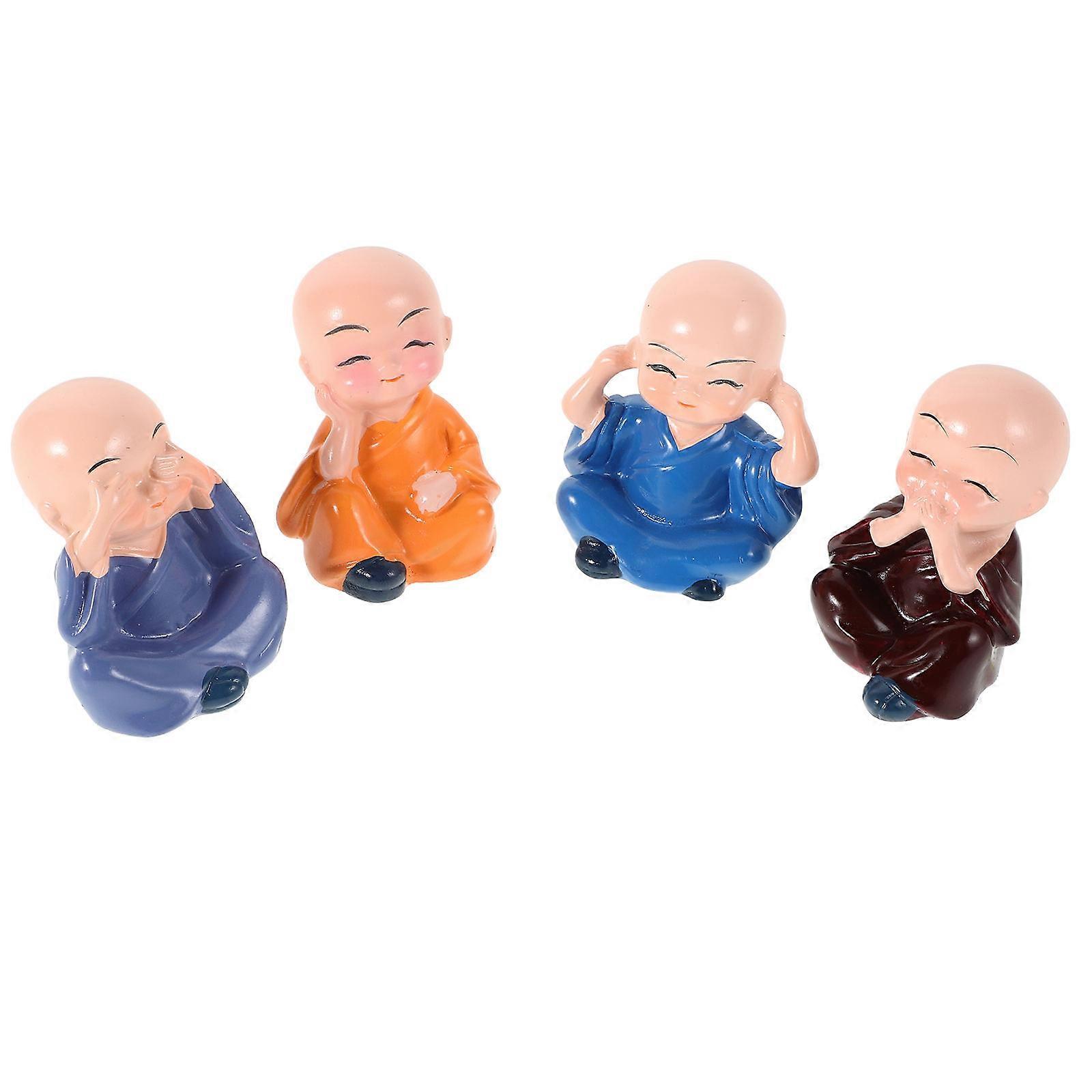 4pcs Cute Monk Decor Set Traditional Resin Figures for Car Dashboard & Vehicle Interior Decoration Whimsical Auto Ornament Statues