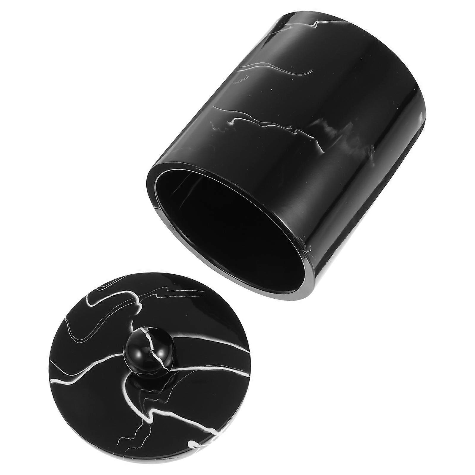 Black Resin Storage Box with Lid for Bathroom Organization Modern Marble Design Fits Various Items