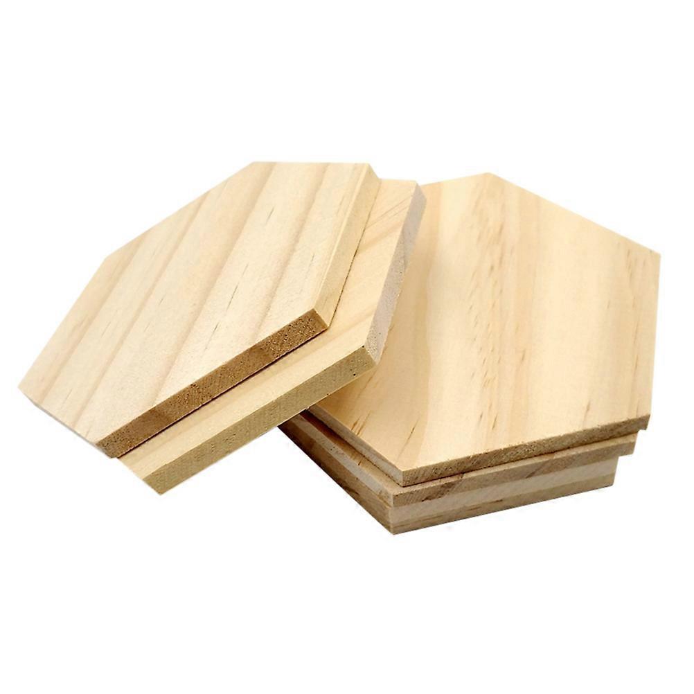 25 Pcs Wooden Hexagon Slices for Decoration Light Yellow Timber Coasters with Hole 3.8 CM