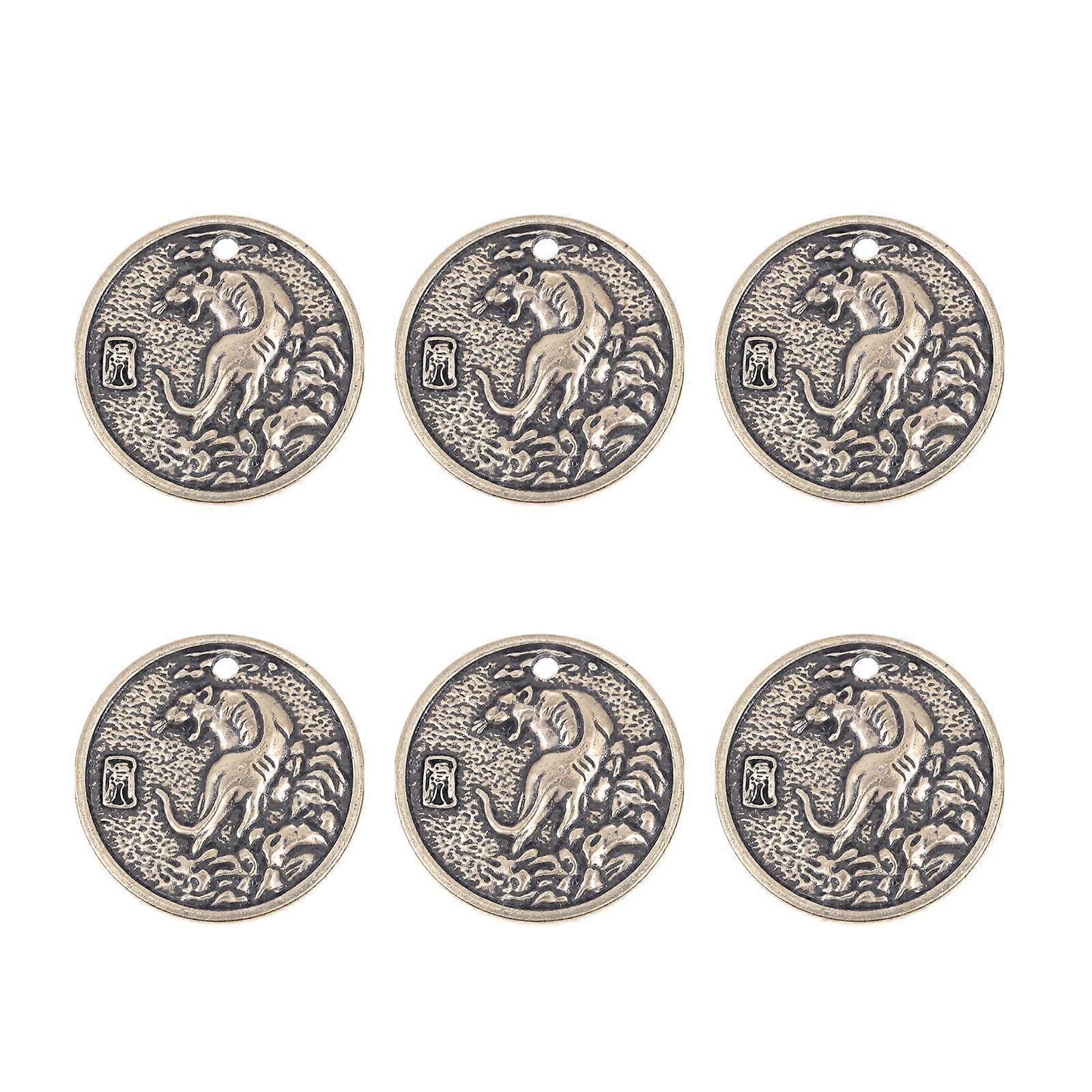 6pcs Brass Zodiac Tiger Pendant Unique DIY Craft Decor for Keychains & Jewelry Tiger Coin Design for Personal Collection
