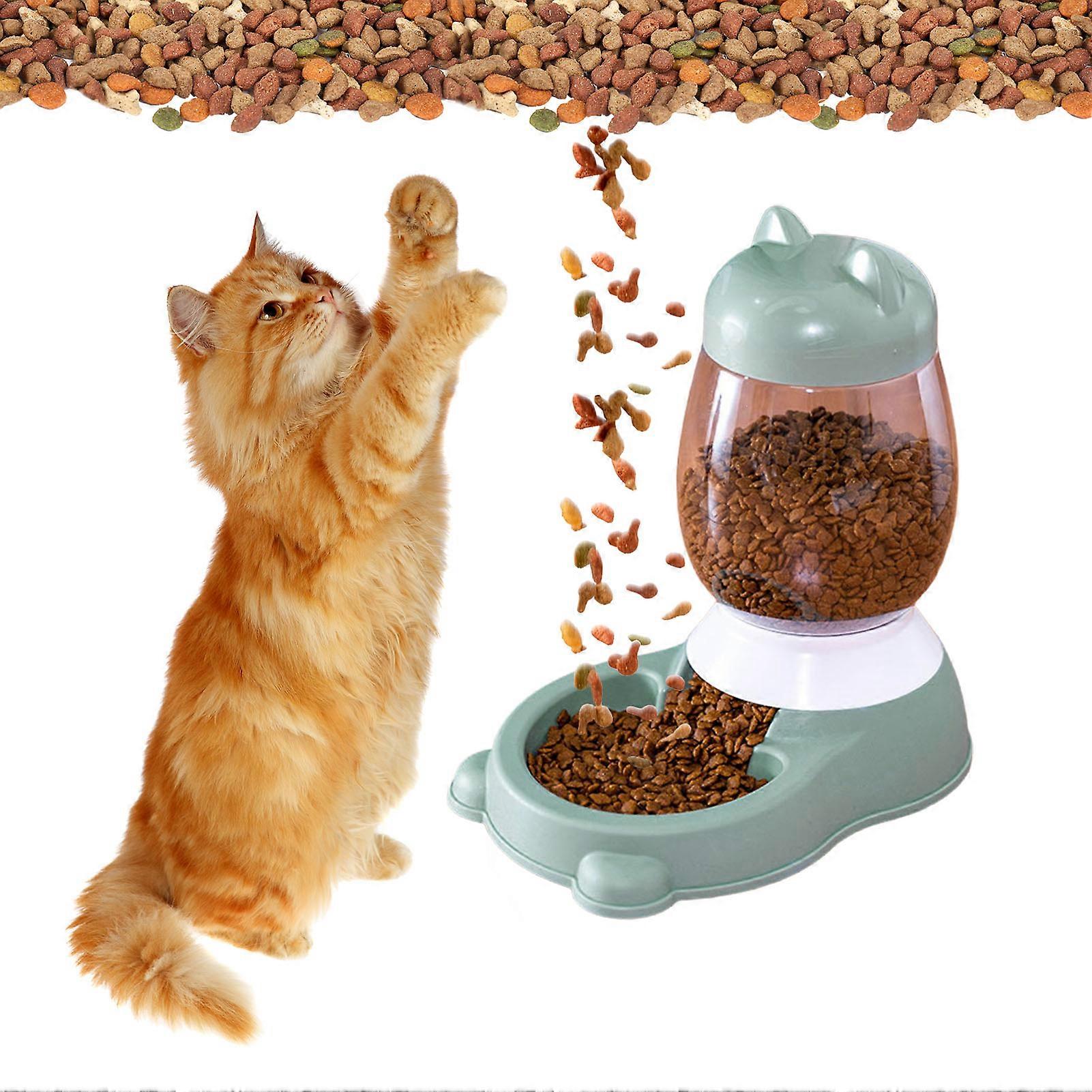 猫粮分配器重力食物喂食器和饮水器套装,带宠物食品碗卡通猫喂食器组合自动狗喂食器