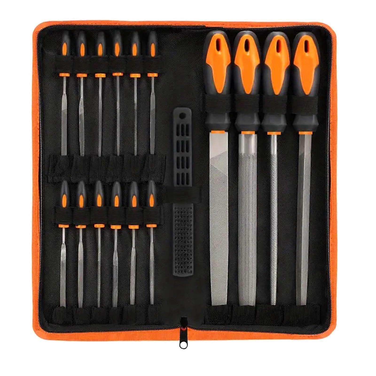 18 Piece File and Rasp Set for Metal, Wood, Plastic 4 Flat/Triangular/HalfRound/Round Files and 14 Precision Files