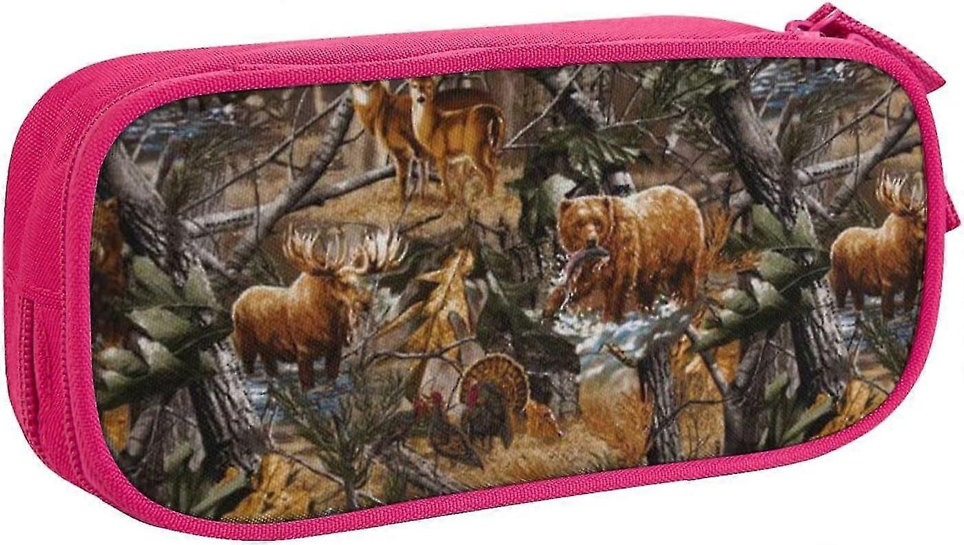 Jagd Hirsch Bär Elch Große Bleistifttasche mit 2 Fächern Federmäppchen Federmäppchen Mappe Tasche Organizer für Mädchen Jungen Student Schule Büro College -