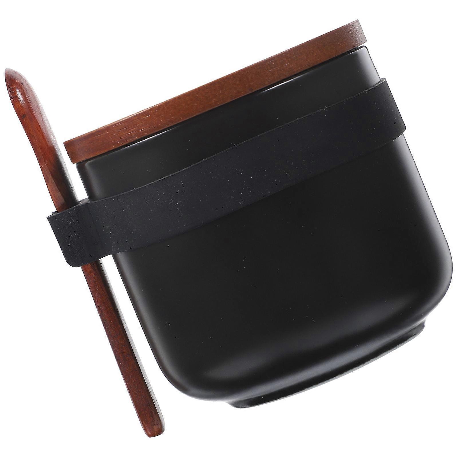 Ceramic Jar with Wooden Spoon for Spice Storage in Black Color 150ml Capacity
