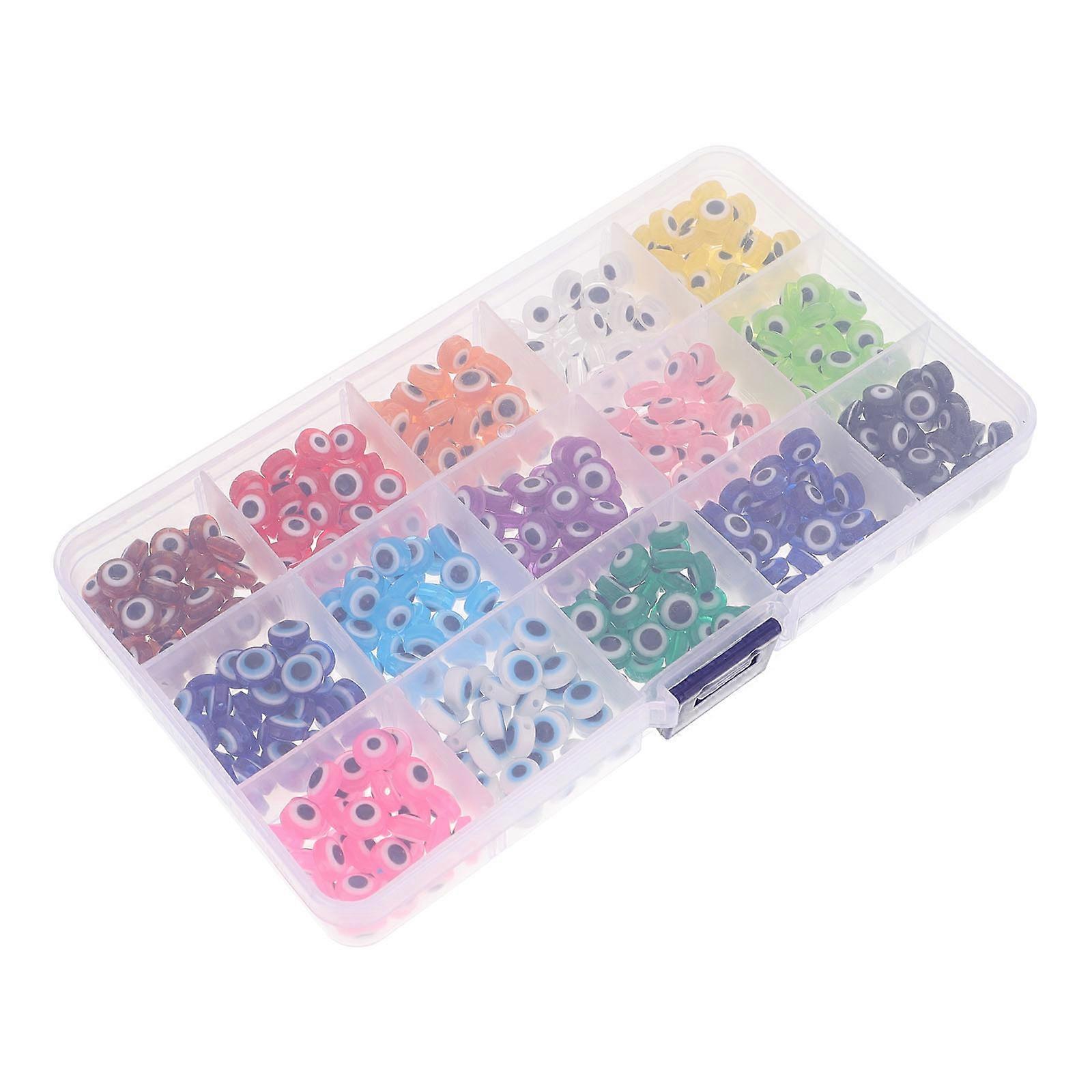 Eyeball Pattern Loose Beads Box – DIY Jewelry Making Accessories, Resin Flat Round Decorative Spacer Beads for Bracelets, Necklaces, Keychains &