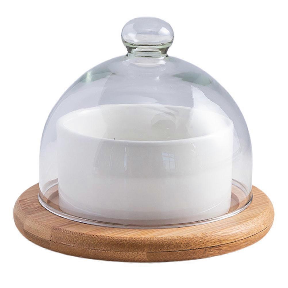Ceramic Bowl with Lid and Wood Serving Tray 1 Set Dessert Container Cake Bowl Tableware