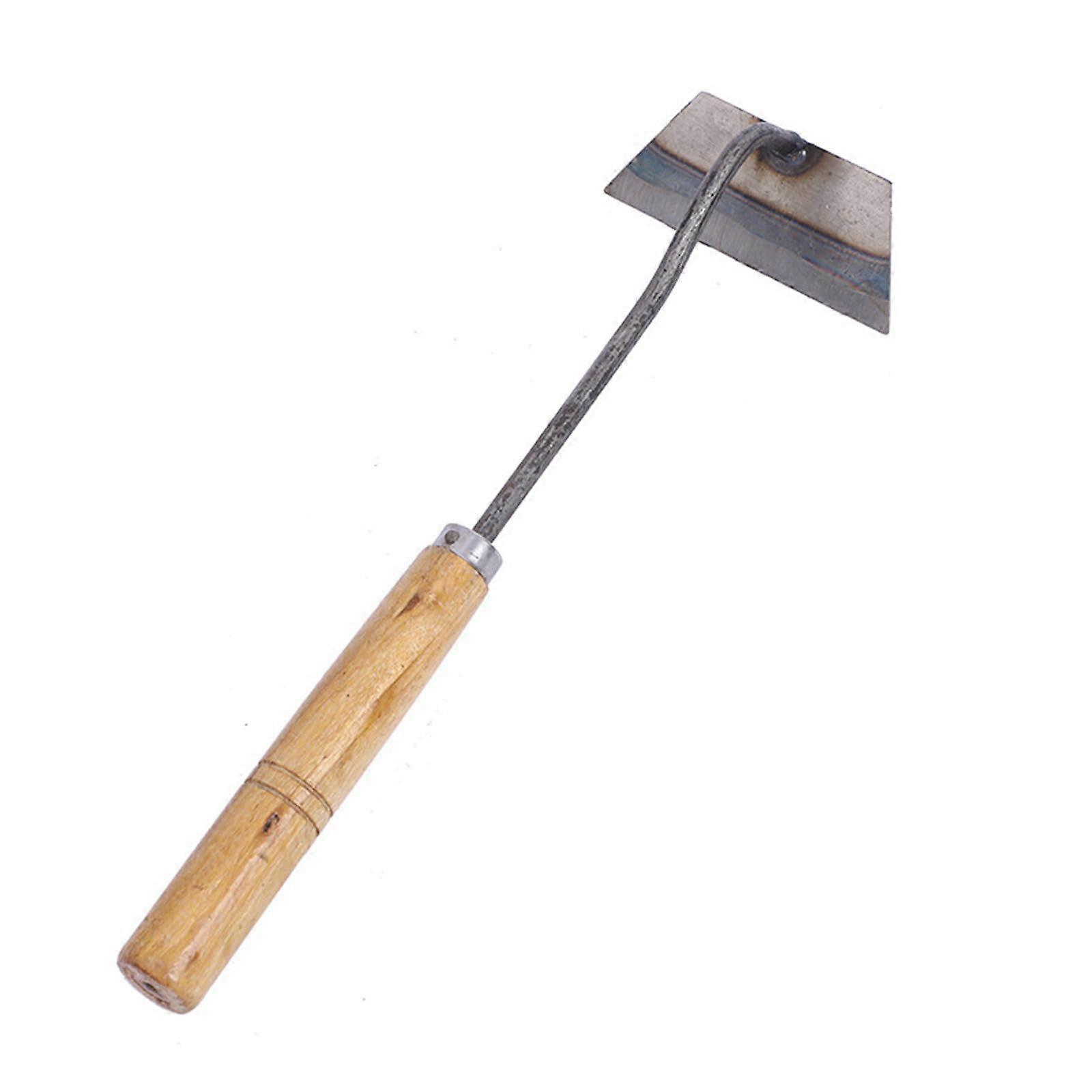 Weed Puller Stainless Steel Hand Hoe with Wooden Handle, Multi-Purpose Trapezoidal Transplanting Tool for Loose Soil and Planting Vegetables