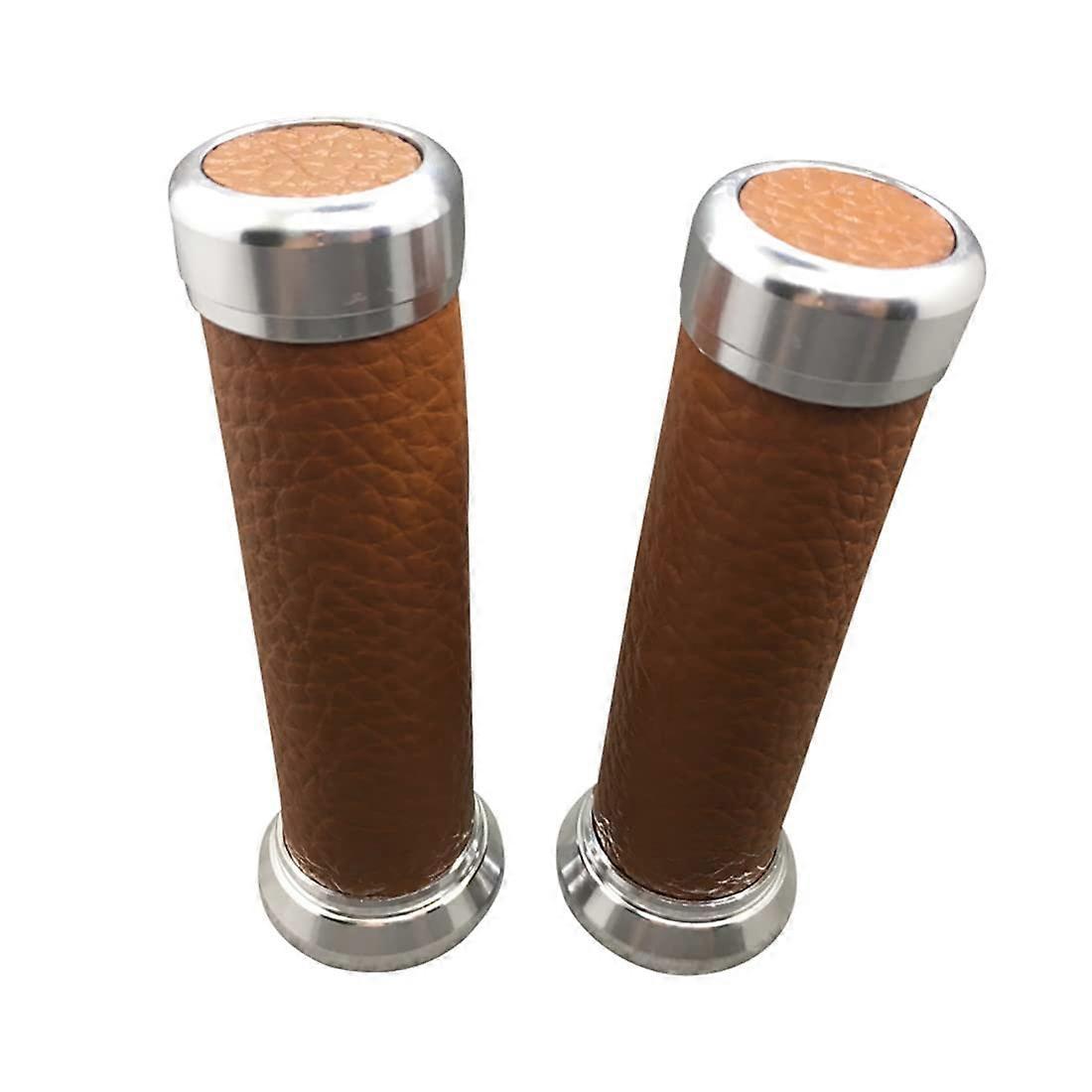 Universal Aluminium Leather Brown Motorcycle Handgrips 22mm Compatible with Honda Suzuki Kawasaki Scooter Handlebar Parts