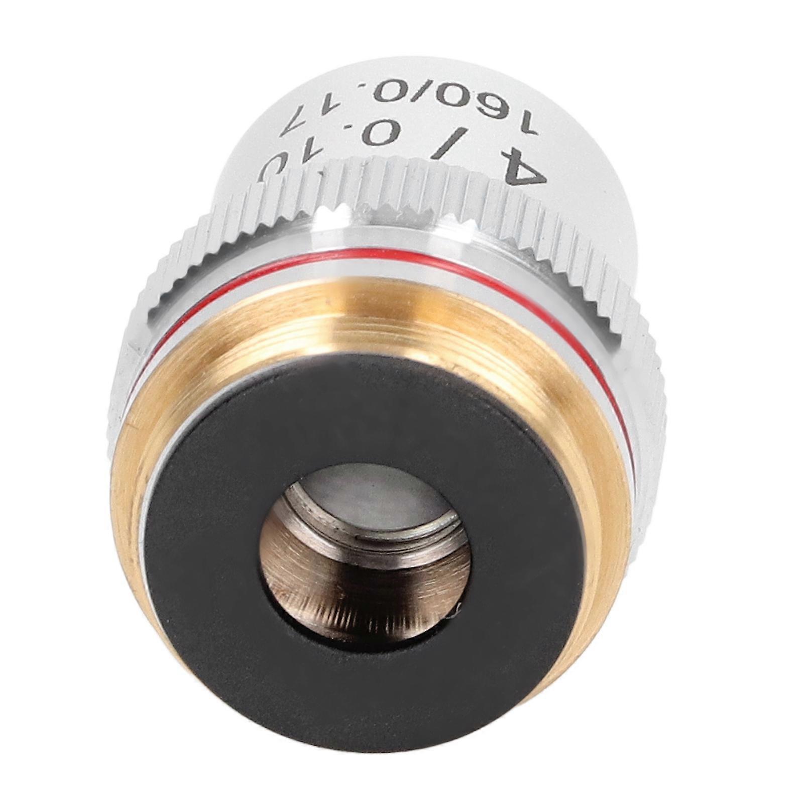 Achromatic Microscope Objective Silver 4X Microscope Objective Len with 20.2mm Standard Interface 