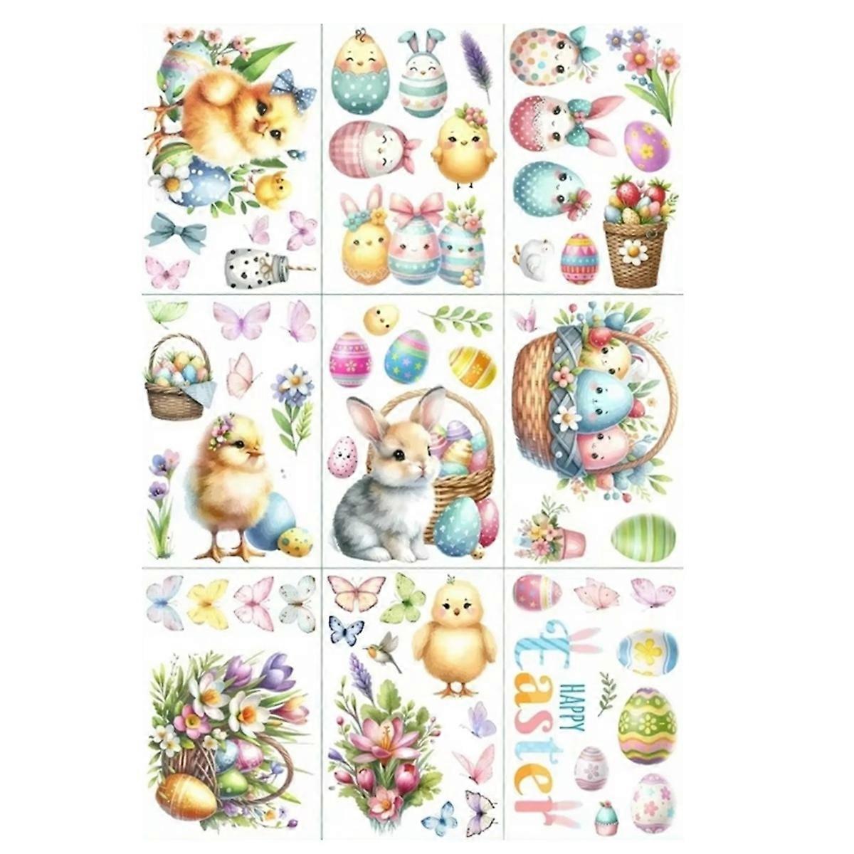 1Set Happy Easter Window Stickers Cute CartoonRabbit Easter Eggs Flowers Glass Sticker Easter Decoration