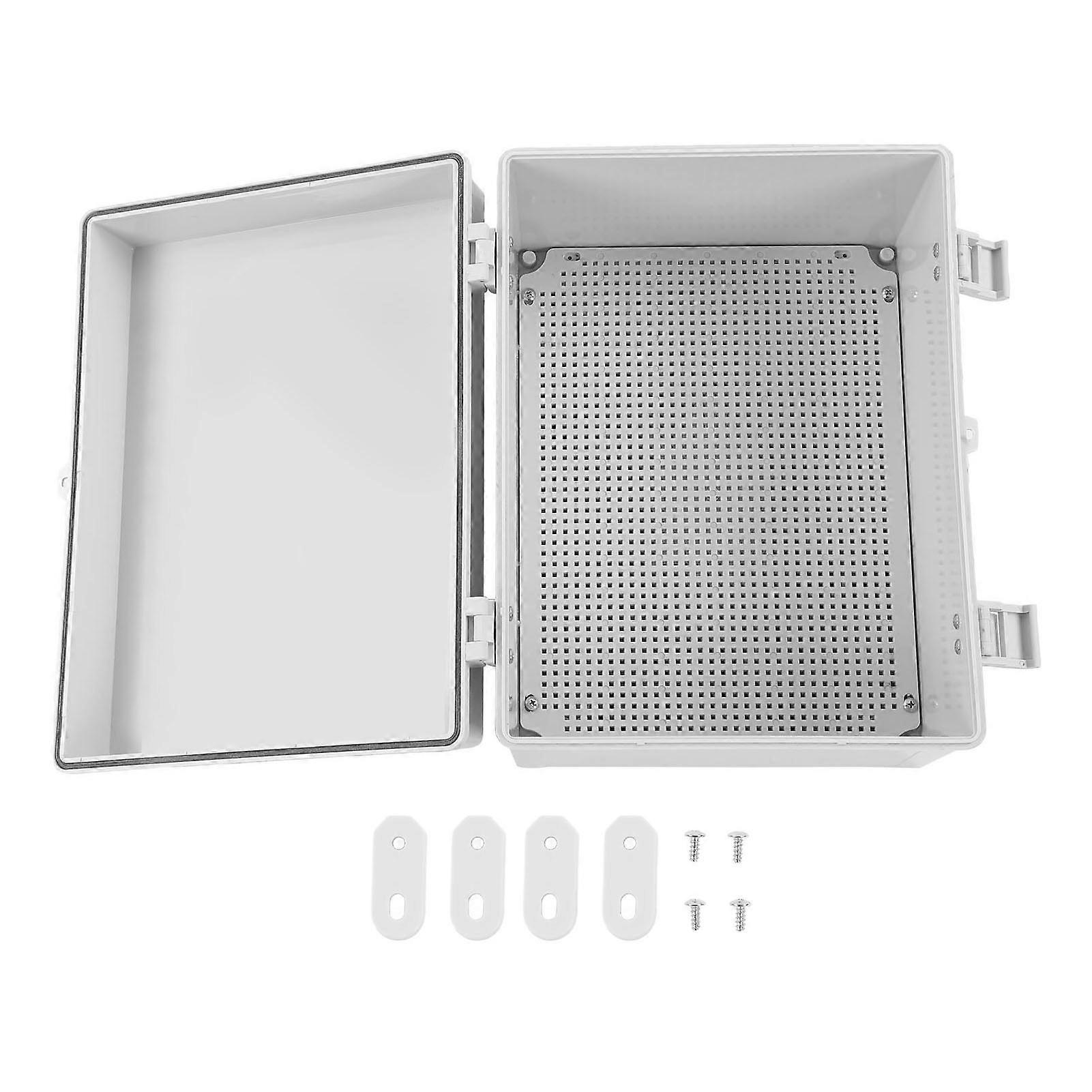 Waterproof plastic electrical junction box with grey cover and mounting plate 400 x 300 x 200 mm