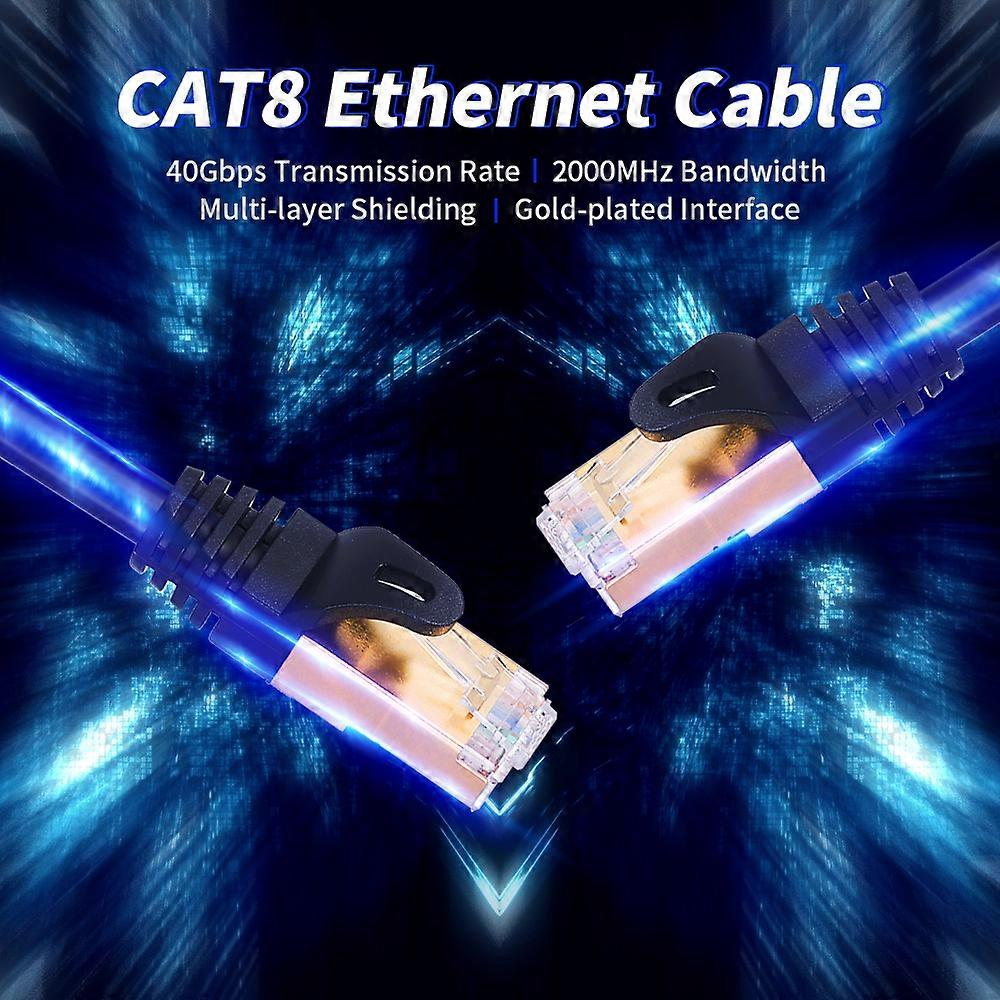 CAT8 Network Cable 40Gbps 2000MHz Ethernet Cable with Multi-layer Shielding 26AWG Pure Copper Core Gold-plated Interface 5M