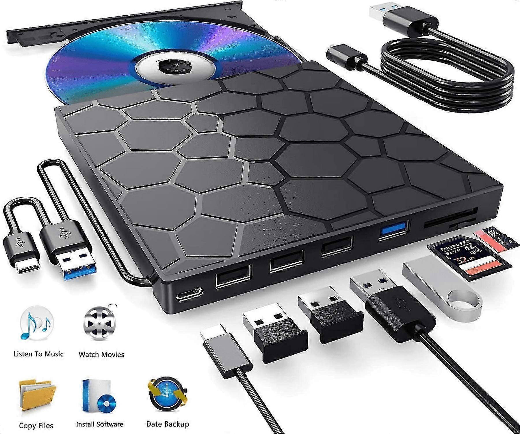 External CD/DVD Drive 7 in 1 USB 3.0 Ultra-Slim CD Burner
