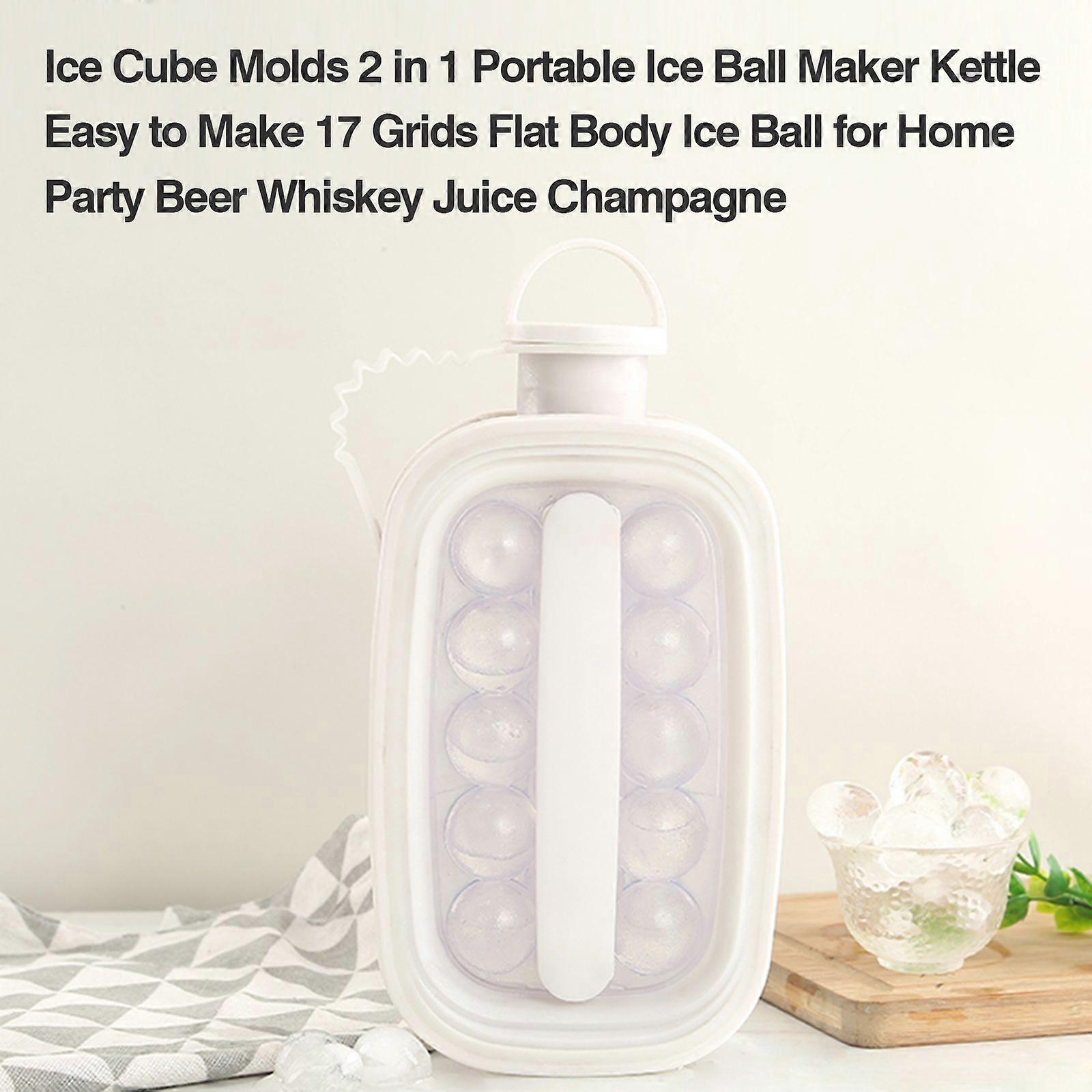 Ice Cube Molds Ice Cube Trays 2 in 1 Portable Ice Ball Maker Kettle Easy to Make 17 Grids Flat Body Ice Ball for Home Party Beer Whiskey Juice Champag