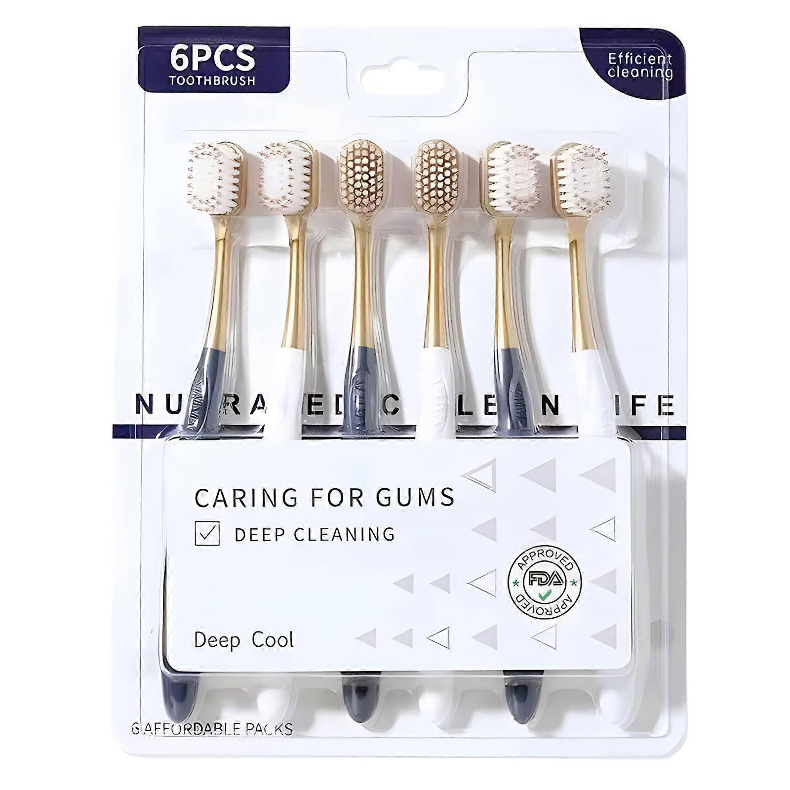 6-Piece Toothbrush Multipack Soft Bristles Wide Bristle Manual Toothbrushes Travel Set Assorted Colors Daily Enamel Care