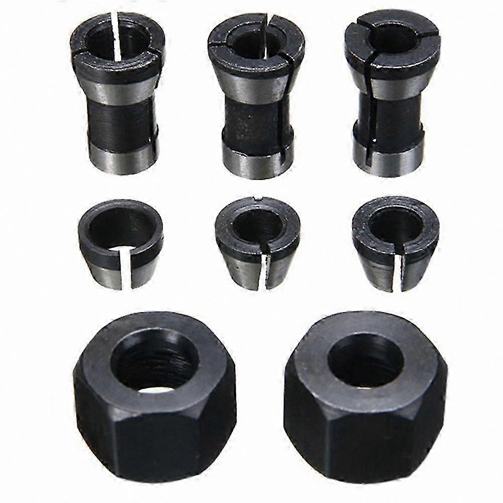 8-Piece Precision Collet Adapter Set for 6mm, 6.35mm, and 8mm Router Bits and Milling Tools