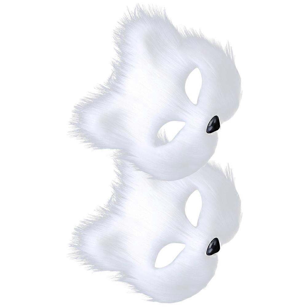 Fox Mask Plush Masquerade Mask for Game Play 2Pcs White Half-Face