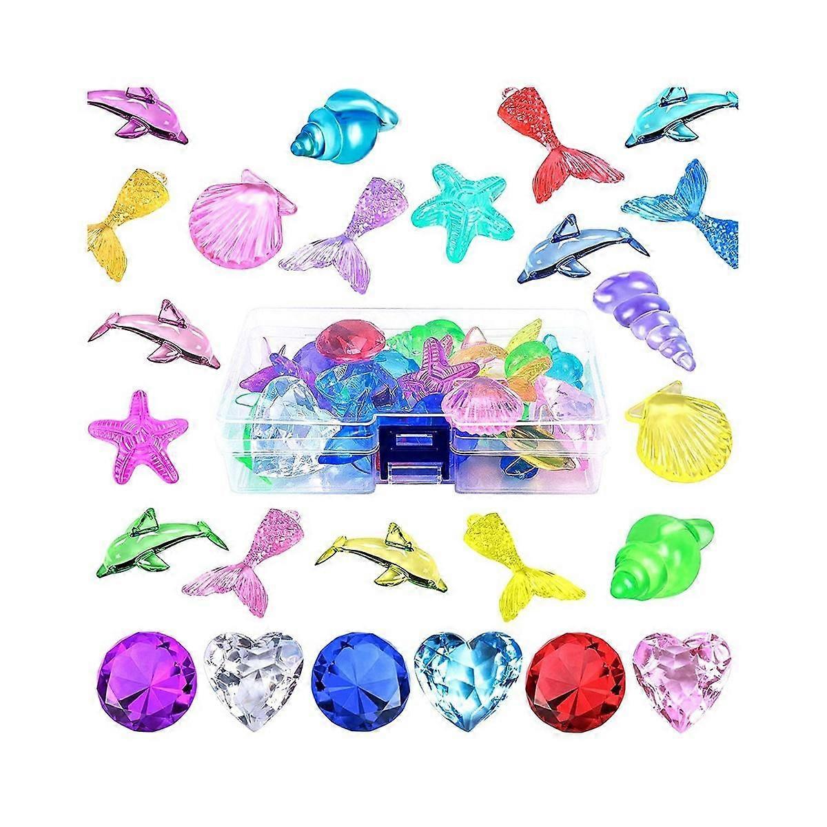 26Pcs Diving Playset Pirate Colorful Ocean Marine Animals Treasure Chests Pirate Boxes Props for Sw