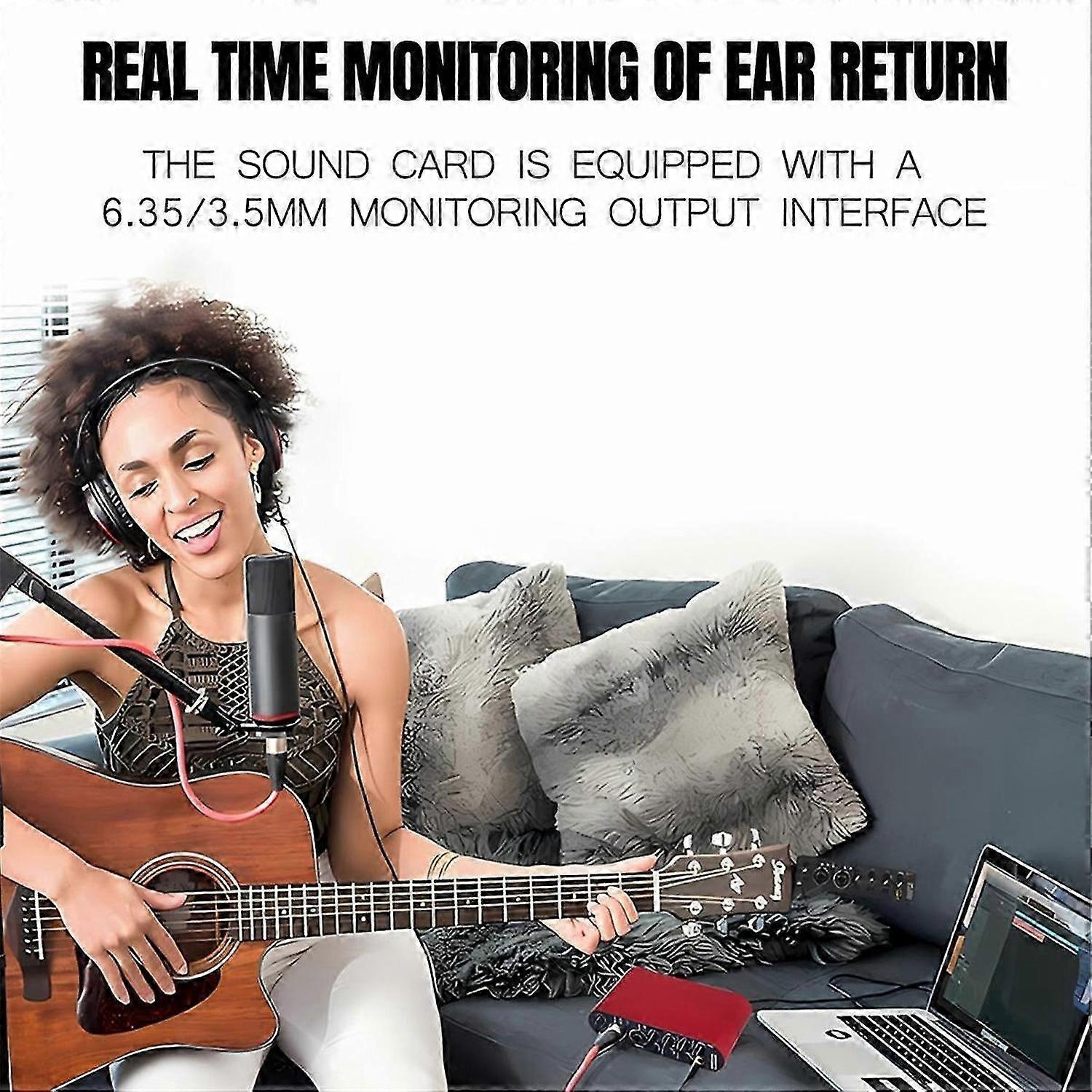 Professional 24Bit 192KHz Audio Interface 2 Input Sound Card for Electric Guitar External Studio PC Recording Tuner