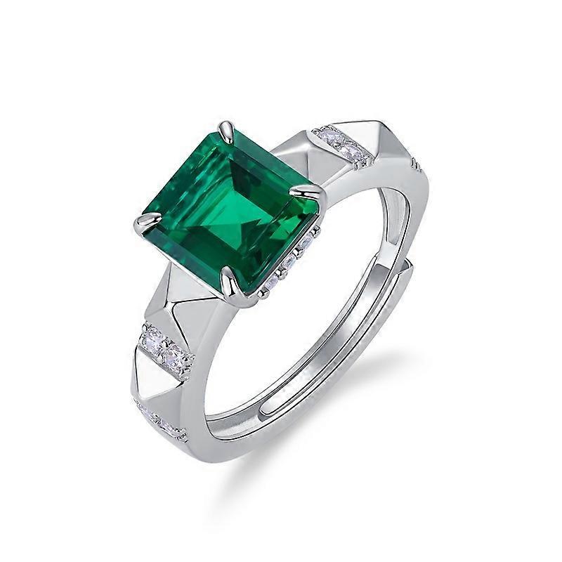 Square Emerald Geometric Ring, Cubic Zirconia Accent Design, Modern Elegant, Green & Silver, For Daily & Special Occasions, Women's Ring