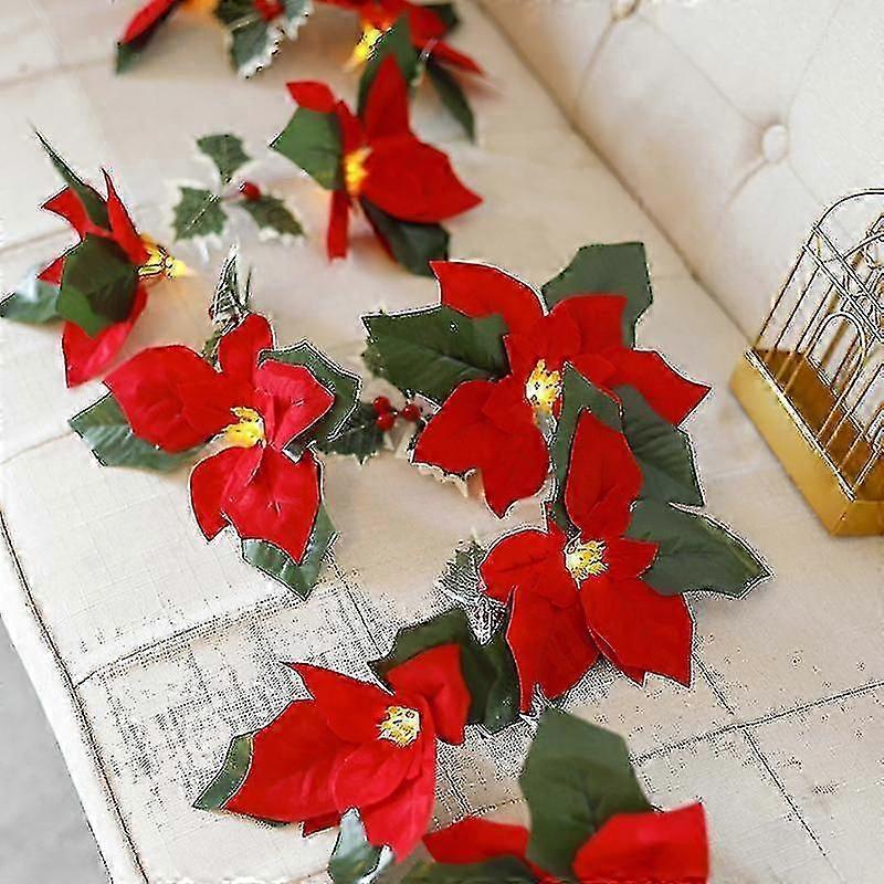 Flower String Light Christmas Artificial Poinsettia String Lights Party Decor