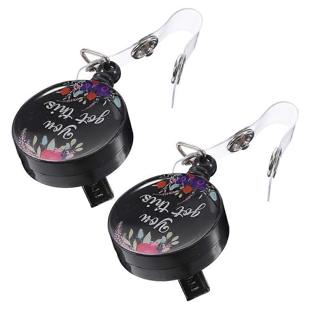 Badge Holder Clip Retractable Badge Reels for Nurses Daily Use Black Abs Material with Identification Card Holder 2Pcs