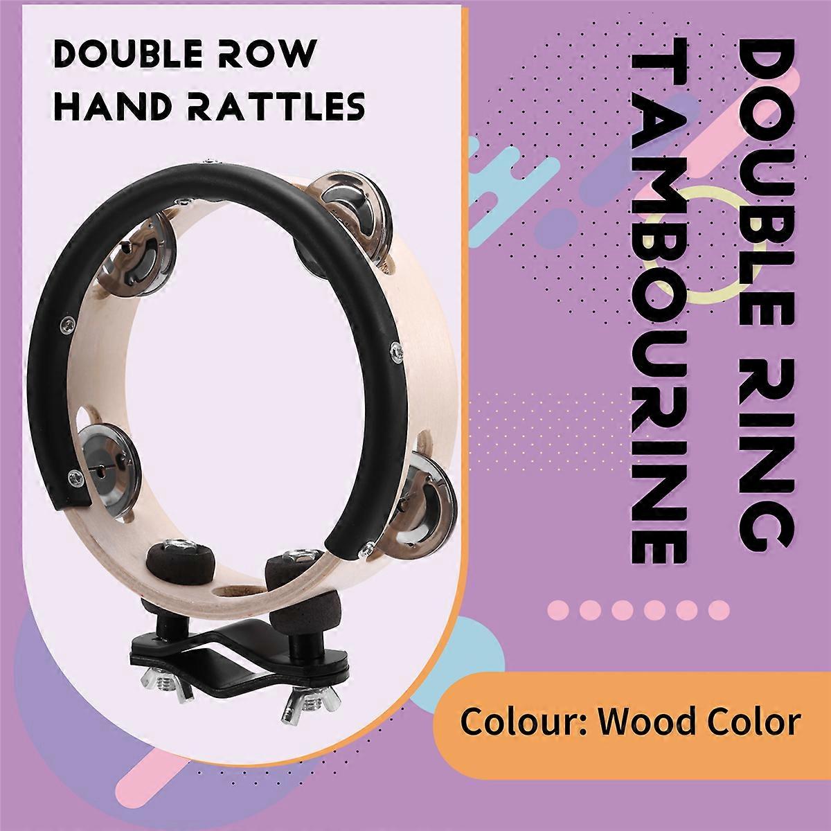 Drum Circle Double Row Rattle Drum Rings Tambourine Drum Wood Color